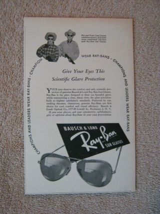 Vintage 1947 Ray - Ban Sun Glasses Dot Ernie Lind Exhibition Shooters Print Ad