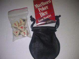 Vintage Poker Dice Game 8 Sided With Leather Marlboro Pouch & Game Booklet