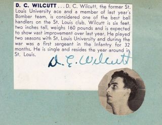 D.  C.  Wilcutt Autograph Signed Vintage Cut Album Page D15 1940s St Louis Bombers