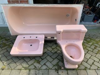 Pink American Standard Cast Iron Tub With Matching Sink And Toilet