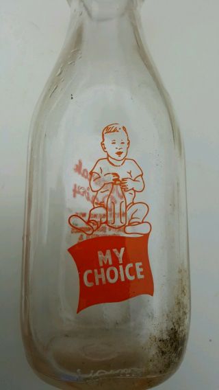 West Bend Wisconsin Vintage Decorah Dairy Baby Milk Bottle My Choice