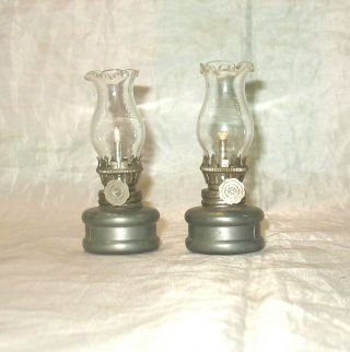 Wmf Zierzinn Oil Lamps Pewter Mini With Burner & Wicks,  Fluted Chimney Vintage