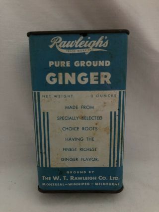 Vintage Rawleigh’s Pure Ground Ginger Spice Tin Montreal Winnipeg Melbourne