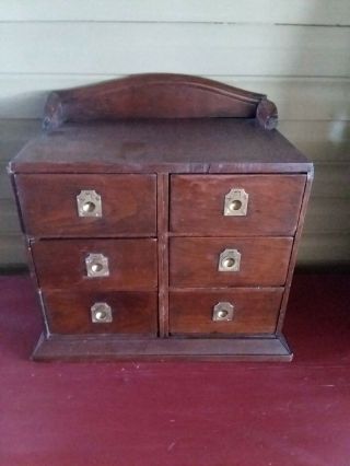 Vintage Primitive Walnut Apothecary Cabinet 6 Drawer Spice Chest