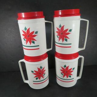 Vintage 4 Aladdin Insulated Thermal Travel Mugs Cups 12 oz Christmas Poinsettia 2