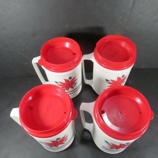 Vintage 4 Aladdin Insulated Thermal Travel Mugs Cups 12 oz Christmas Poinsettia 3