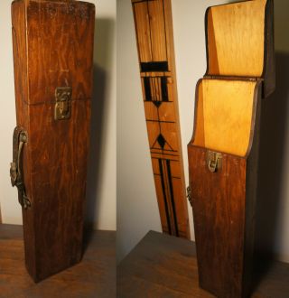 Stunning Antique Vintage Wood & Brass Leather Arrow Quiver Case Vtg Box Archery