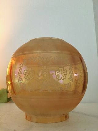 Antique Amber Round Oil Lamp Shade With Frost And Acid Etched