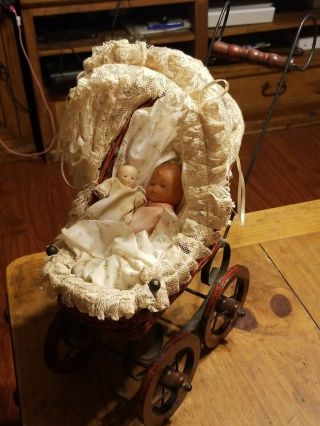 Old Cherry Wicker Baby Doll Stroller