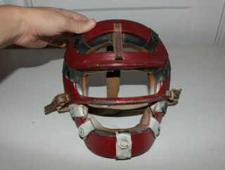 Vintage Catchers Umpire Baseball Mask With Head Strap Old Leather - S30