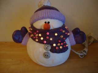 Vintage 9 " Ceramic Lighted Christmas Snowman - Lighted Scarf - Rare