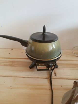 Vintage Oster Electric Fondue Avocado Green Pot Base Lid