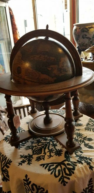 Small Vintage Italian Wooden Globe Ornament W/ Astrology & Zodiac Signs - P11