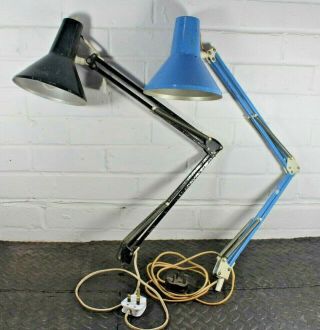 Vintage Hcf Denmark Maxam Anglepoise Desk Lamps Mid Century Blue & Black