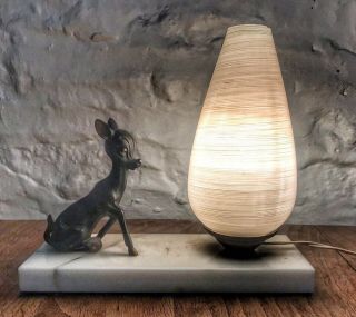 Antique Art Deco Table Lamp Deer On Marble Base C1920 - 1930s