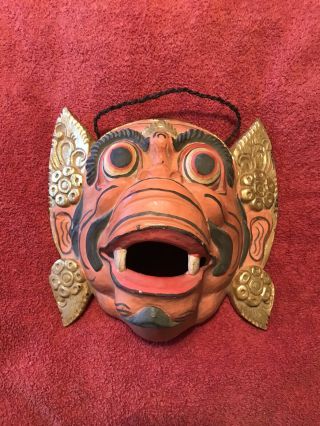 Large Vintage Balinese Mask Demon Topeng Hand Carved Wood Bali Folk Art Theatre