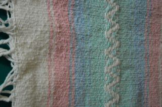 Vtg Made In Mexico Mexican Serape Saltillo Woven Throw Rug Blanket Fringe Pastel