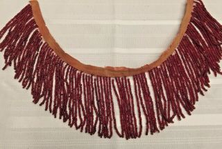 14 " X 3 " Length Vintage Antique Red Glass Bead Lamp Fringe With Cloth Band