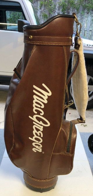 Vintage Macgregor Golf Staff Bag 9 " Brown W/ Club Cover Beauty 14 Sleeve