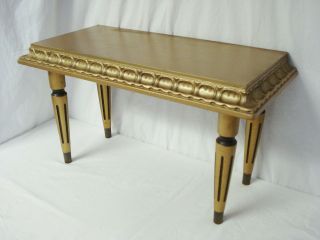 Vintage 1960s Small Console Table Stand 24l 14t Gold Black Louis Xvi Wood Short