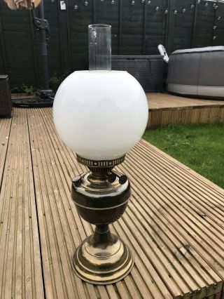 Duplex Oil Paraffin Lamp Double Burner Milk Glass White Globular Shade Chimney