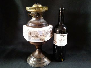 Antique/vintage Ceramic And Brass Duplex Oil Lamp.