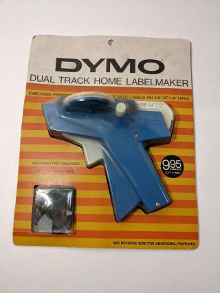 Vintage Dymo Label Maker 1/4 " Or 3/8 ".  Blue.  In Package.  W/ Tape