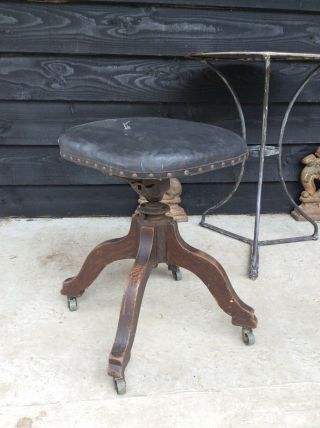 Mahogany And Rexine Swivel Office Stool Chair Industrial Loft London