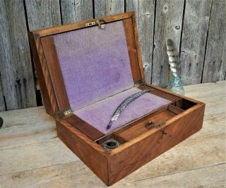 19th Century Antique Wood Lap Travel Writing Desk W/ Key Aafa