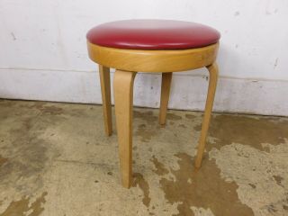 Mid Century Modern Danish Bentwood Red Vinyl Vanity Stool Bench Chair 19x16