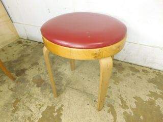 Mid Century Modern Danish Bentwood Red Vinyl Vanity Stool Bench Chair 19x16 2
