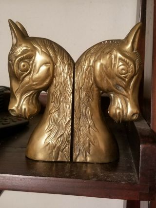 Vintage Brass/bronze 2 Horse Head Bookends,  Early To Mid Century