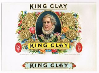 Cigar Box Label Vintage C1910 King Clay Gold Coins Embossed Brooklyn Ny