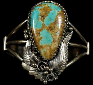 Old Pawn Vintage Navajo Traditional Sterling Natural Boulder Turquoise Bracelet