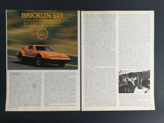 Vintage 1975 Bricklin Sv - 1 - 7 Page Full Color Article
