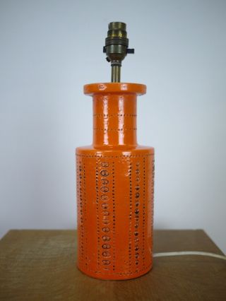Vintage Mid Century Pottery Lamp Base Aldo Londi Bitossi Italian Orange 35cm 2