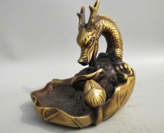 antique archaize brass dragon Backflow incense burner 3