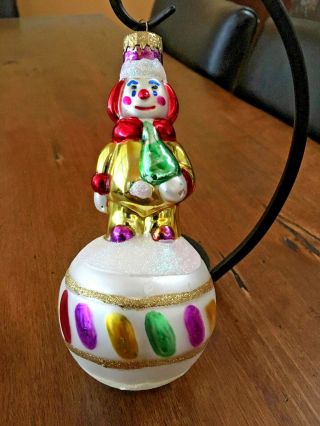 Christopher Radko?? Glass Christmas Ornament Clown On Ball