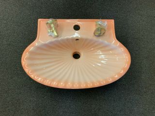 Vintage 1982 Porcher Porcelain Bathroom Sink Peach Clam Shell Hollywood Regency