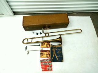 Vintage Reynolds Trombone W/ Hard Case 2 Mouthpieces & Other Accessories