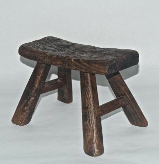 Antique Primitive Small Wooden Milking Stool Mortise Legs