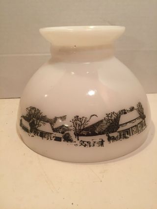 Currier And Ives White Milk Glass 8 " Lamp Shade With Farm Scene