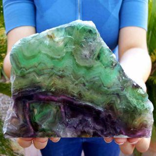 Large Very Decorative 6 5/8 Inch Multicolor Zoned Fluorite Crystal Slab