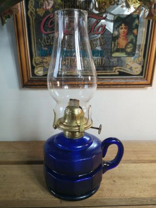Vintage Antique Cobalt Blue Glass Finger Oil Lamp