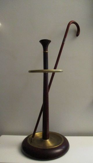 Vtg Bombay Company Wood & Antique Brassumbrella Cane Walking Stick Stand Rack