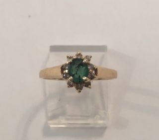 Vintage Bh Effy 14k Yellow Gold Natural Emerald & Diamond Halo Cocktail Ring