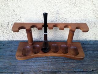 Vintage 6 Pipe Walnut Wood Display Organizer Stand Rack,  Made In Usa,  Decatur