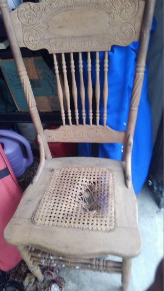 Antique Pressed Back Oak Cane Chair Two Both Need Re Caned.  Pick Up Only 17603