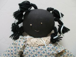 Vintage Handmade Black Americana Cloth Rag Doll 21 " Folk Art Cornflower Calico