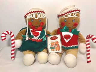 Vintage 1990 Target Plush Gingerbread Boy Girl Dolls Retro Stuffed Christmas Set